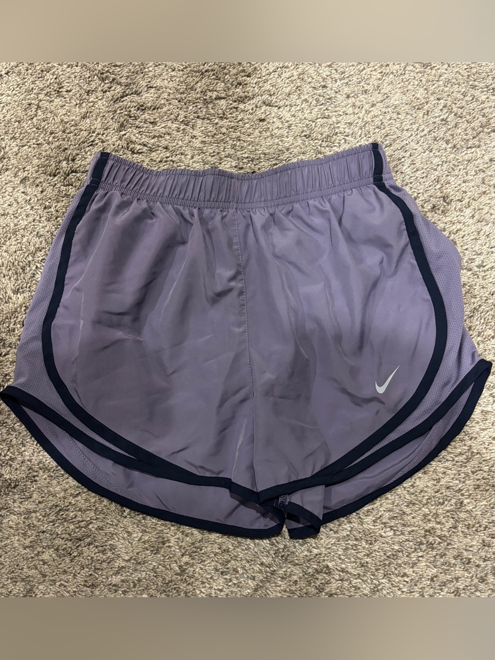 Nike Women's Purple Athletic Running Shorts with Navy Trim